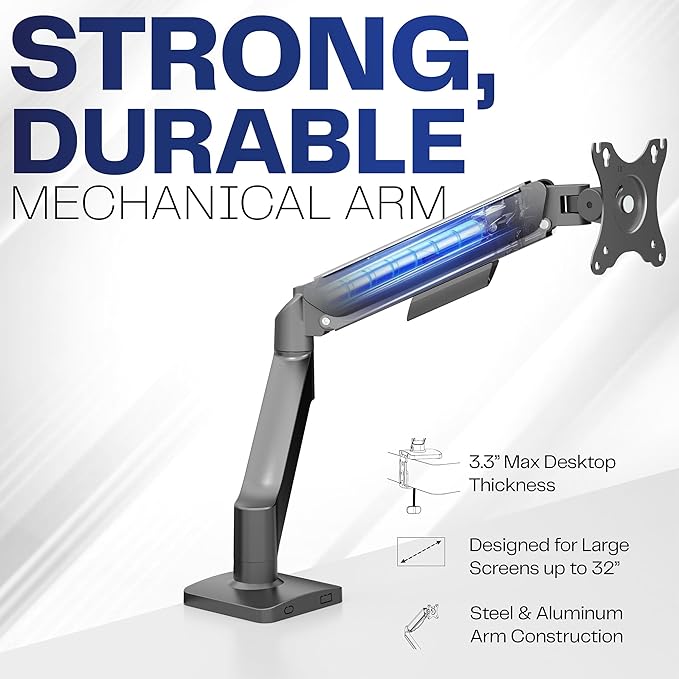 VIVO Single 17 to 32 inch Monitor Height Adjustable Counterbalance Mechanical Arm Desk Stand, Classic, Universal VESA Mount, STAND-V001O