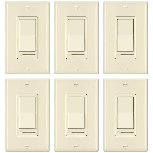 BESTTEN 6 Pack Dimmer Wall Light Switch, Compatible with Dimmable LED, CFL, Incandescent and Halogen Bulb, Single Pole or 3-Way Dimmer Switches, 120VAC, Decorator Wallplate Included, Almond
