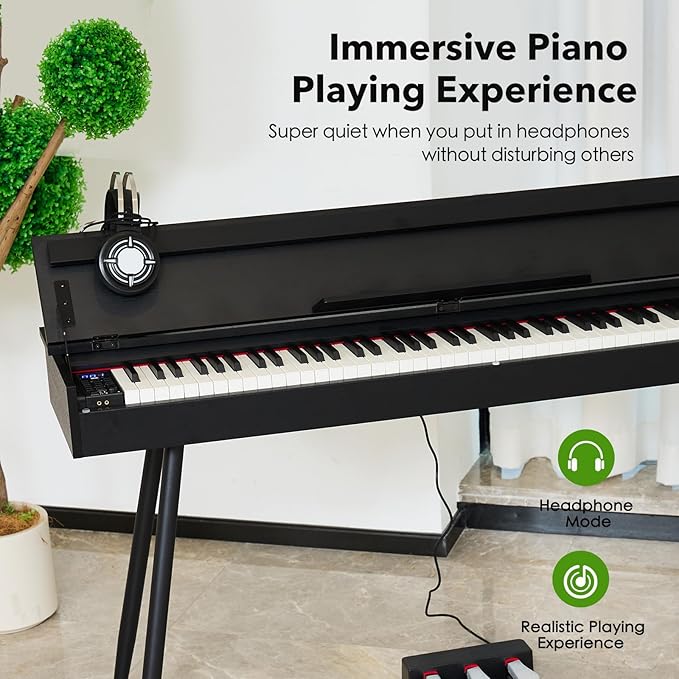 KUMENG Digital Piano 88 Key Weighted Keyboard,Full-Size Desk Progressive Hammer-Action Electric Piano For Beginners, With Sheet Music Stand, Pedal,Power Adapter, Headphone Mode, Usb-Midi