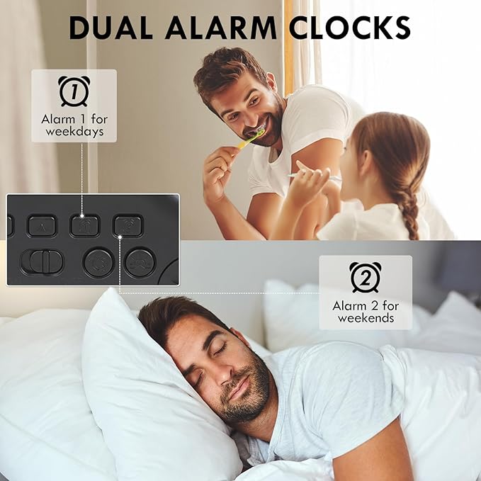 GuDoQi Sunrise Alarm Clock with Fast Wireless Charger Station and Bluetooth, Full Screen with Sunrise Simulation Light, Sleep Aid, Dual Alarms, FM Radio, 10 Colors Nightlight for Bedroom, Black