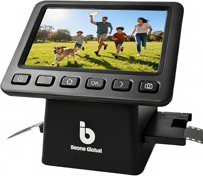 BEONEGLOBAL ClearScan P5 Film Scanner with SD Card, Upgraded Version, 24MP High-Resolution 35mm/135/126/110/Super 8 Film & Slide Converter with 5” LCD, Quick Digital JPEG Conversion