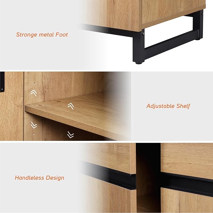 WAMPAT Modern TV Stand for TVs up to 120 inch, 4 in 1 Wood Entertainment Center TV Console Table with Adjustable Shelves and Metal Base for Living Room,Bedroom,Oak