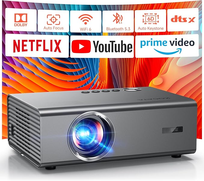 4K Projector with Built-in Apps, 1500ANSI Auto Focus&6D Keystone Dolby Audio Kogata Smart Projector with WiFi 6 Bluetooth Outdoor Movie Proyector for Home Theater HDR10+ UPGRADE