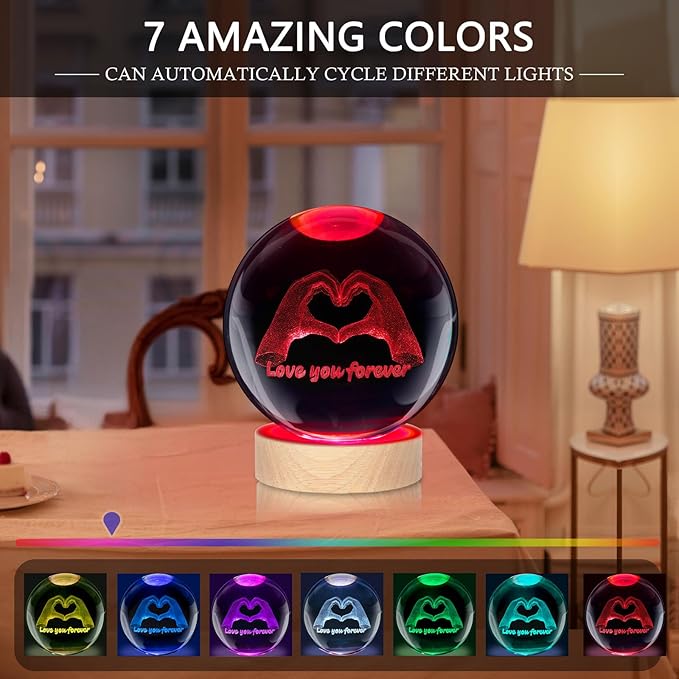 Kopesmsy 3D TayTay Gifts, Cute 3.15-inch Hands Heart Shaped Crystal Ball Night Light with Wood Base, Night Light Room Decor, Birthday Anniversary Christmas Gift for Fans, Music Song Lover