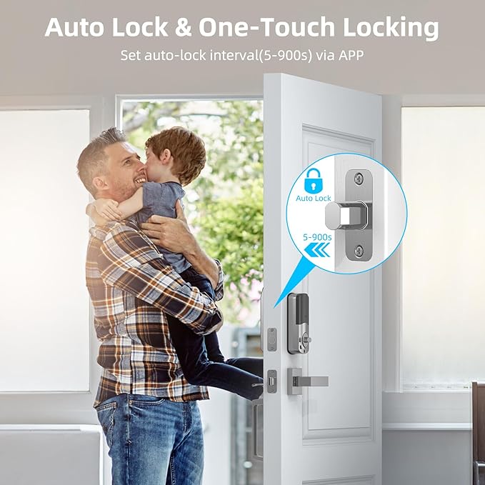 WiFi Smart Locks for Front Door with Handle Sets, Keyless Entry Door Lock Fingerprint Deadbolt, Electronic Digital Touchscreen keypad, App Control, Easy to Install (Silver)