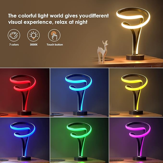 airnasa Spiral LED Table Lamp Set of 2-10 Color Modes, Touch Dimming, Modern Nightstand Lights for Bedroom & Living Room