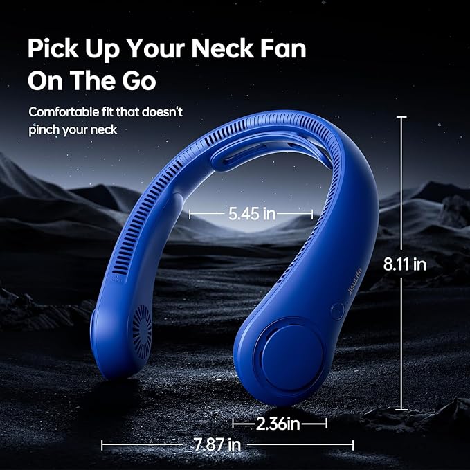 JISULIFE Portable Neck Fan Upgraded, Neckbrace Personal Hands Free, 5 Speed Gears Adjustment, 6000 mAh Wearable Bladeless Quiet Rechargeable for Outdoor Indoor, Gifts for Women Men- Dark Blue