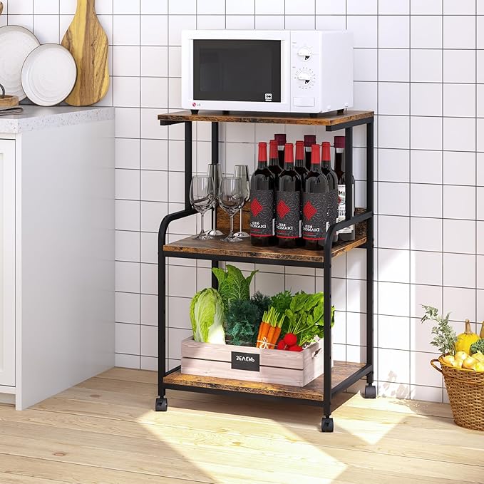 Arbuxzuy Printer Stand with Storage Shelf,3 Tier Printer Cart with Wheels,Mobile Printer Table for Home Office,Stands for Printer Heat Press Scanner Fax,Industrial Style (Brown)