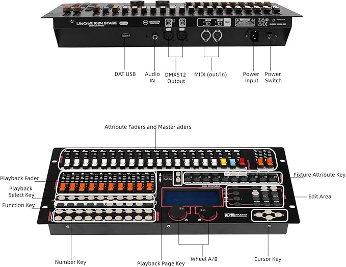 Ygybeyond DMX 1024Controller, DMX512, 1024 channel Controller, Stage Lighting Equipment & Accessorie For Dj, Ktv, Large Concert, DMX Light Controller (1024 channel DMX-1024)