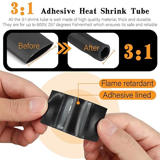 20PCS 4 AWG 5/16 3/8 inch Battery Cable Lugs,4 gauge Copper Crimp Connector Ring Terminal Wire Ends with 20pcs 3:1 Adhesive Heat Shrink Tubing in Dual-neck bottle