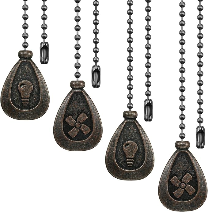 Patelai 4 Pieces Ceiling Fan Pull Chain Extender Ornament 12 Inch Ceiling Pull Chain Extension Classic Drop Shaped Pendant Beaded Ball Cord for Fan light lamp decorative with Connector(Black Copper)