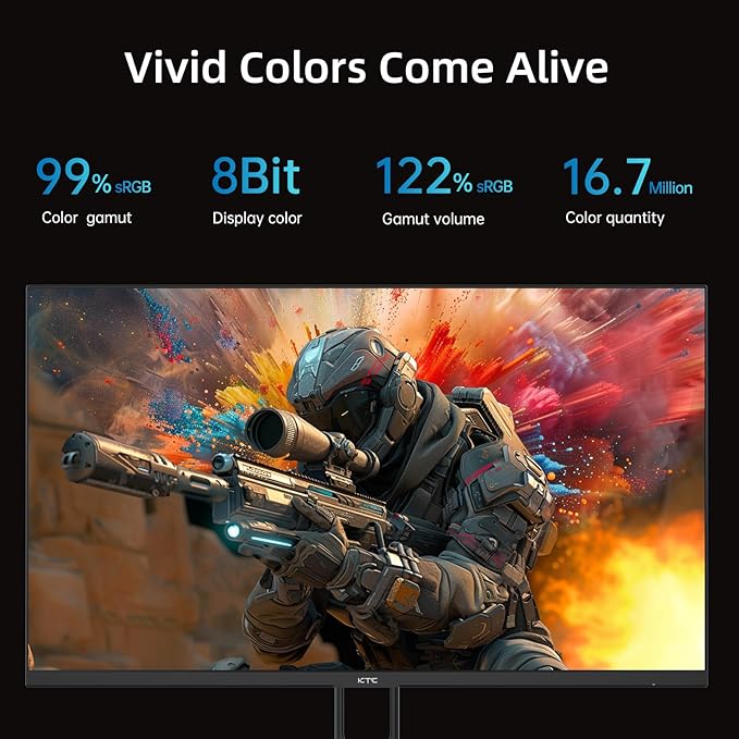 KTC 27” Gaming Monitor 180Hz QHD(2560× 1440p), 1MS,Fast IPS Monitor,122% sRGB,1X DP & 2X HDMI,HDR 10,VESA,FreeSync 144Hz 2K Monitor Black