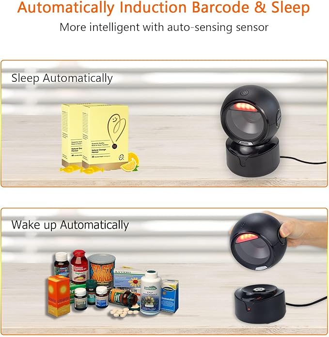 NetumScan Automatic Omnidirectional Desktop Barcode Scanner, Hands Free USB Wireless Bluetooth QR Barcode Reader, 1D 2D Bar Code Image Sensing for Warehouse, Supermarket, Retail Store Pos System-A6