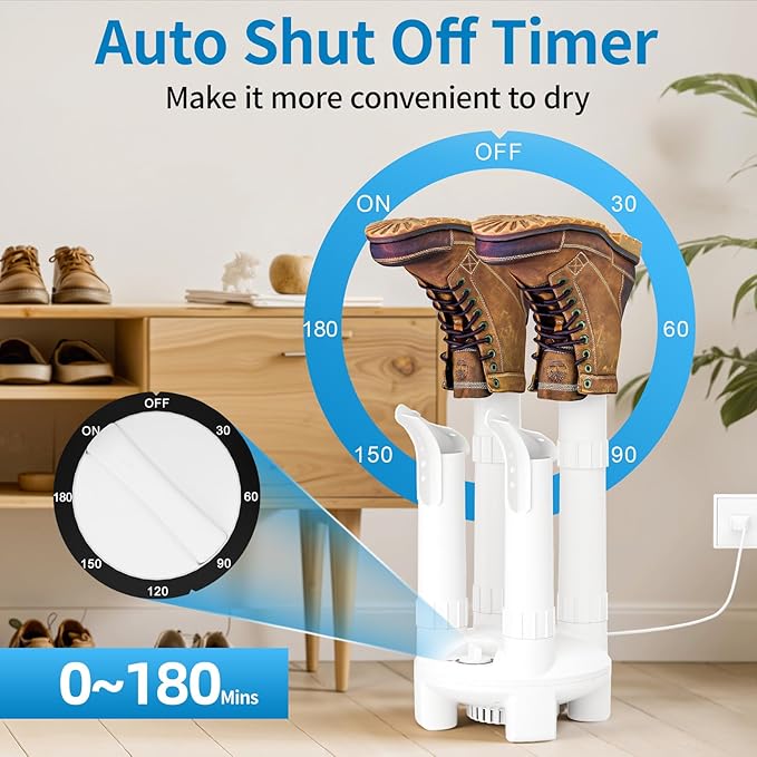 LAVIEAIR Boot Dryer, Shoe Dryer and Glove Dryer with Timer and Fan, White