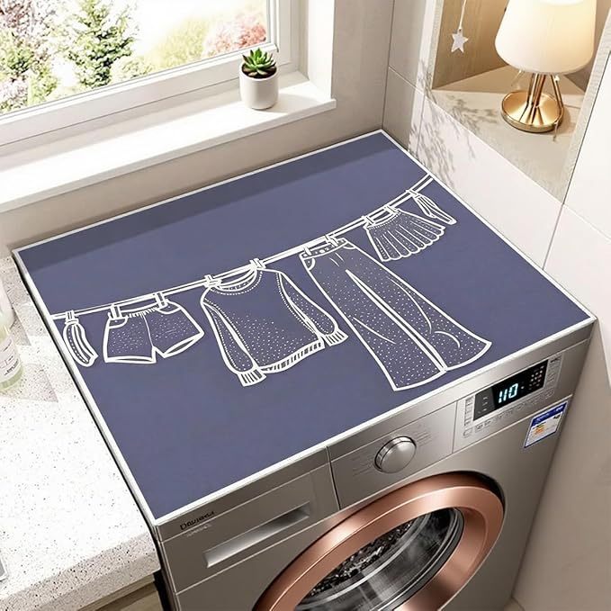 Esamploe Washer Dryer Countertop Mat,Washer and Dryer Topper Dust Proof Quick Drying Indicator Mat,Washer Dryer Covers Topper Anti Slip Protective Cover for Laundry Rooms and Kitchens(Blue)