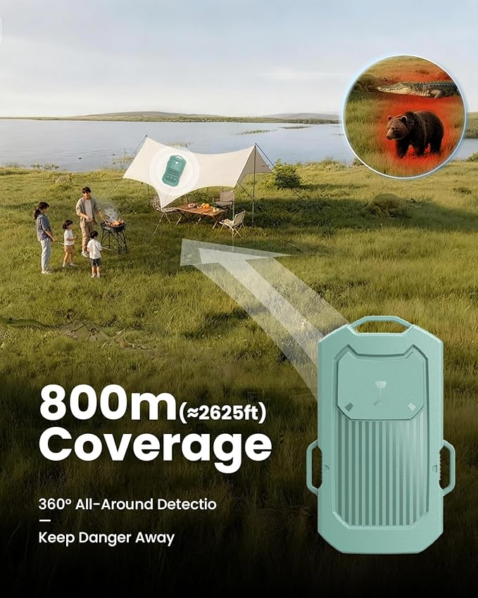 Camping Security Alarm - Wireless Radar Motion Sensor System for Camping, RV & Solo Campers, 1/2 Mile Range, Customizable Detection Zone, IP66 Waterproof, Rechargeable, Portable Survival Gear