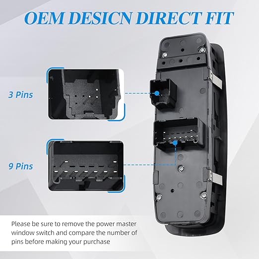 WUANGKI Power Window Master Control Switch | Front Driver Side | 9+3 Pins | Compatible with 2010-2012 Dodge Ram 1500 2500 3500 | OE# 4602863AB | Window Buttons