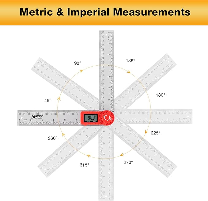 UNIPEC Digital Angle Finder Protractor, Angle Finder Ruler,Stainless steel 7inch 200mm 7inch/200mm, Angle Measuring Tool for Woodworking,Carpenter,Construction,DIY Measurement (Stainless Steel)