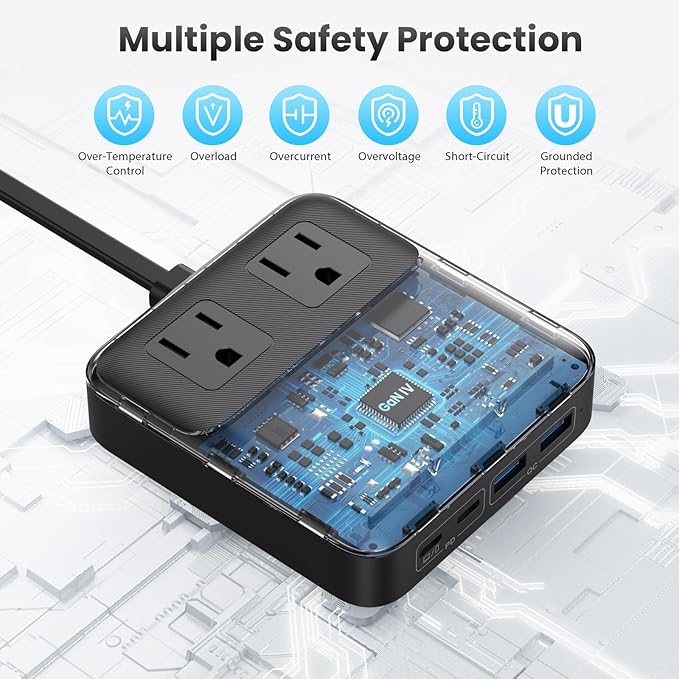 135W Charging Station USB C Power Strip,6-in-1 GaN USB C Charger Block with Plug &5ft Cord,2 AC,2 USB-A,2 USB-C,PD 65W Laptop Charger for MacBook,iPhone 16/15/14,Desktop Fast Charging for Home,Office