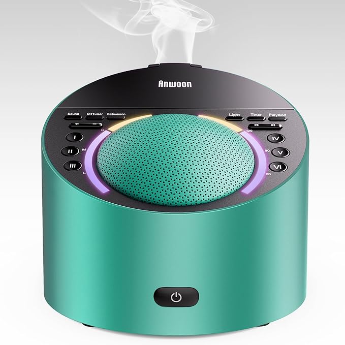 ANWOON Sound Machine & Aroma Diffuser Pro 4-in-1 Sleep System, Premium Metal Shell with Schumann Resonance &Night Light, White Noise &50+ Natural Sounds -for Sleep, Focus, Relaxation -Adults Kids Baby