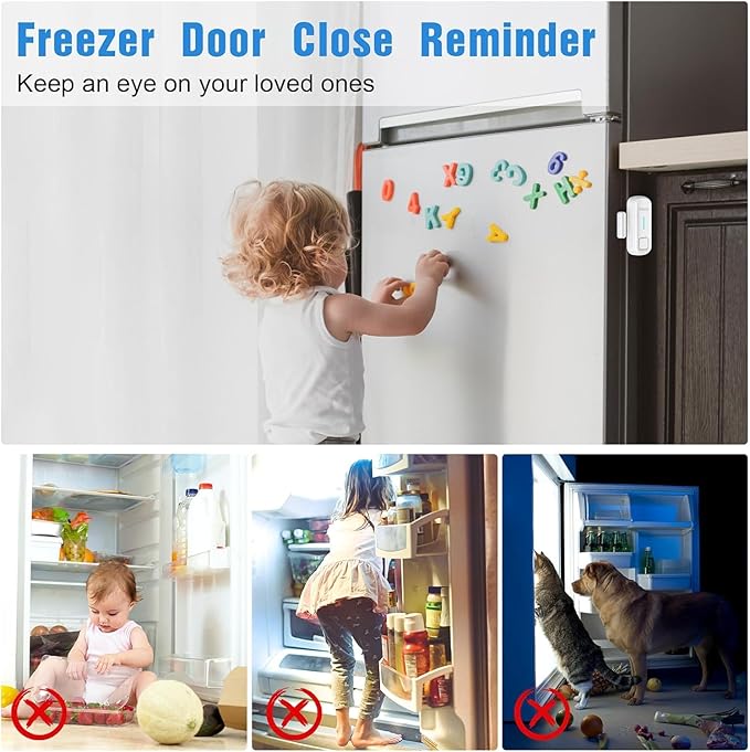 DAYTECH Fridge Door Alarm When Left Open with Delay 1/2/3/4 mins Adjustable 0 to 120 dB Freezer Alarm Reminder Refrigerator Door Alarm for Home Garage Basement Business 6 Sets White