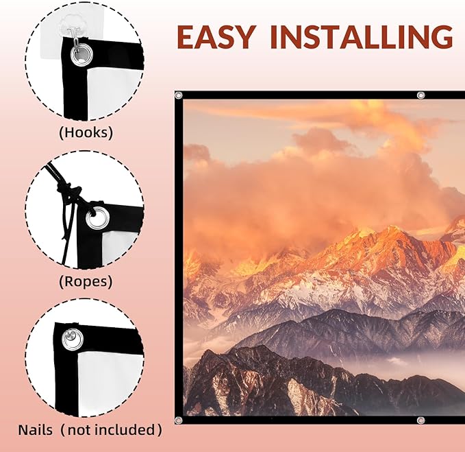 Projector Screen TOWOND 150 inch Projection Screen Indoor Outdoor Washable Anti-Crease 16:9 HD Rear Front Movies Screen for Home Theater Office