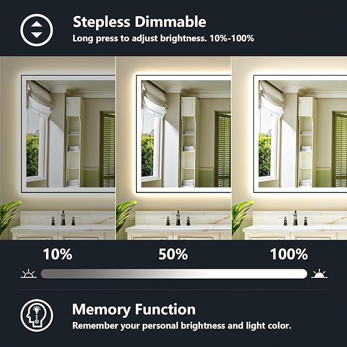 YEELAIT 72x36 Inch LED Bathroom Mirror with Lights (Front Lit and Backlit) Black Framed Lighted Vanity Mirror for Bathroom Wall Dimmable Anti-Fog Memory Tempered Glass Horizontal/Vertical