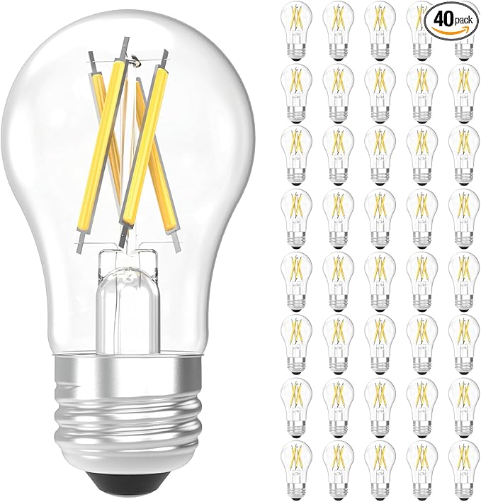 Sunco 40 Pack A15 Light Bulb LED, Edison Style Bulb, Dimmable Vintage Filament Lighting, 800 LM, 7W (60W Equivalent), 4000K Cool White, E26 Medium Base, Wet Rated UL.
