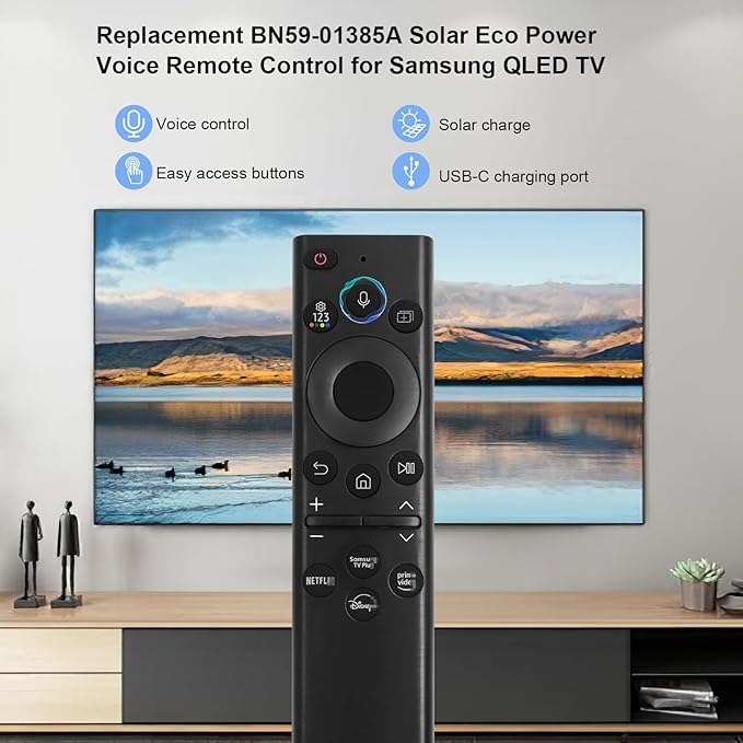 BN59-01385A Solar Voice Replacement Remote Control for Samsung Remote Control for Smart TV, Rechargeable SolarCell Control for Samsung Smart TVs Neo QLED,The Frame,Crystal Smart TVs