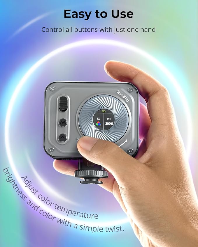 SMALLRIG Vibe P108 Pro RGB Video Light, Portable Led Camera Light for Photography, Cold Shoe Light, CRI95+, 2500-6500K, 12 Effects, Fill Light Accessories for Content Creator, Streaming