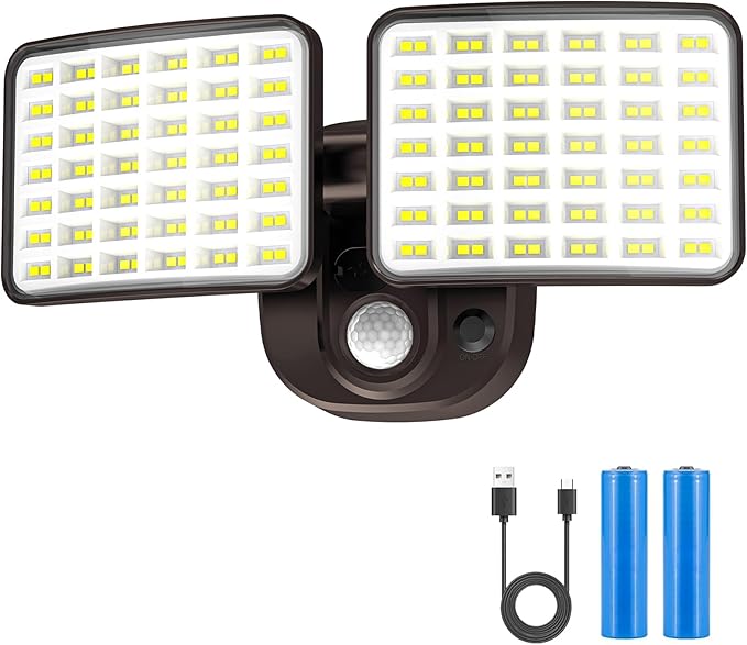 Rechargeable Battery Motion Light, 2500LM & 4000LM Dual Modes Motion Sensor Security Lights, USB Charging Wireless Flood Light Battery Powered, LED Outdoor Lights for Garage,Yard,Porch,Shed, Brown