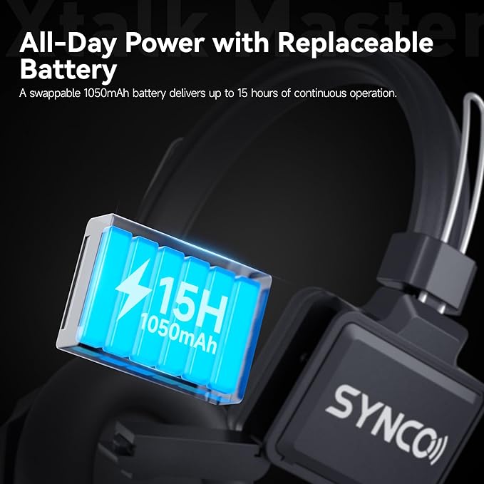SYNCO Xtalk Master Wireless Intercom Headset System,1 Person 2.4GHz 500m/1640ft Headset with Noise Reduction Program,Real-time Monitoring