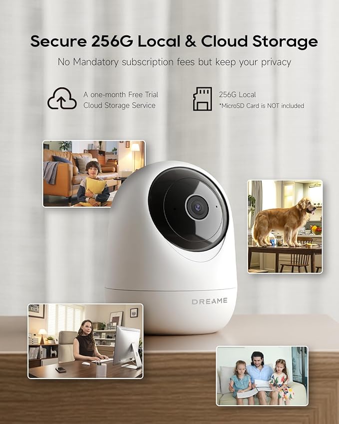 DREAME Pet Dog Camera, 1080P 3MP Indoor Security Camera Motion Detection, 5G/2.4G Dual-Band Wi-Fi, Physical Privacy Mode, Night Vision, 2-Way Audio, Cloud & SD Card Storage, Works with Alexa & Google