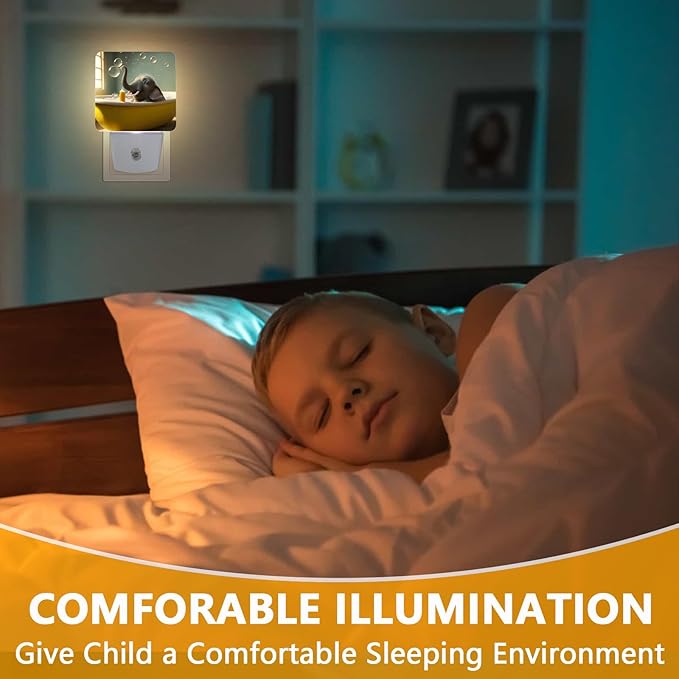 GANTINIR Cute Elephant Take a Bath Night Light, Plug-into African Animal Nightlight White LED Lamp, Energy Efficient Decor Desk Lamp for Bedroom Hallway Stairs Bathroom