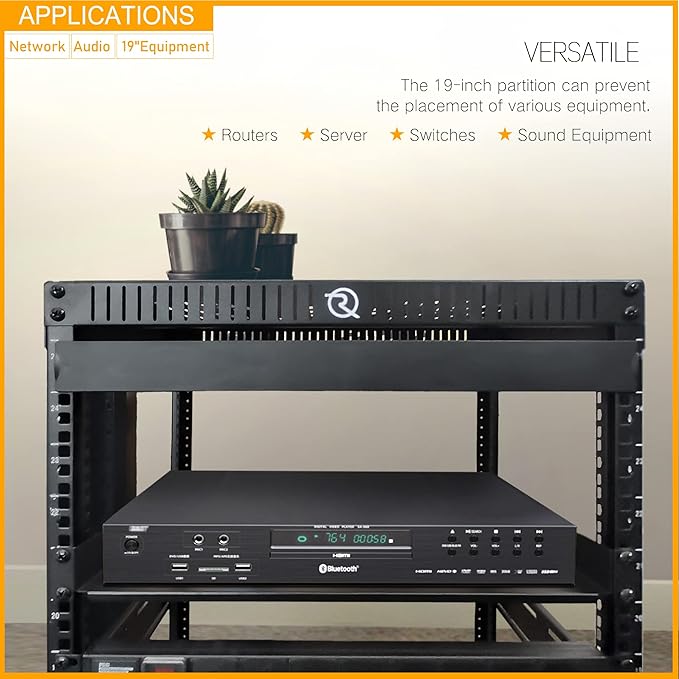 RIVECO 2 PCS 1U Server Rack Shelf 19” Rack-Mount Trays 16 Inches Vented Cantilevers for Server & Network Equipment Mounting, (40 CM) Depth, Black