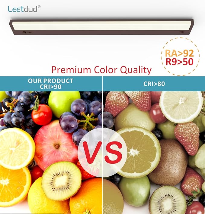 Leetdud Under Cabinet Lighting Plug in or Hardwired Built-in Dimmer, 32 Inch 16W, 5CCT 2700/3000/3500/4000/5000K, Linkable Counter Lights for Kitchen, ETL Dimmable LED Light Fixture, Bronze