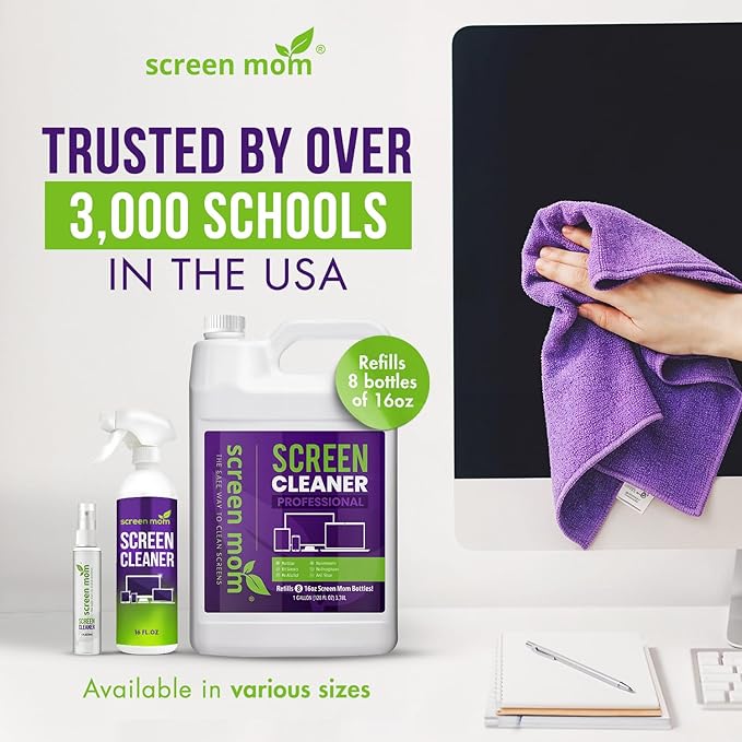 Screen Mom Screen Cleaner Refill with Dispensing Tap, 1-Gallon for Screen Cleaner Spray and Wipe for TV, Computer, Phone, iPad, Car Screen Cleaning Kit Electronic Cleaner Spray
