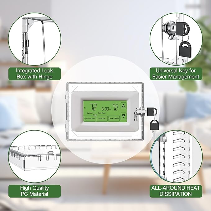 AUURIO Upgraded Thermostat Lock Box with Key, Large Space Thermostat Cover Seamless Anastomosis, Clear Decorative AC Lock Box Cover on Wall Fits Thermostats 4.8" H x 6" W or Smaller