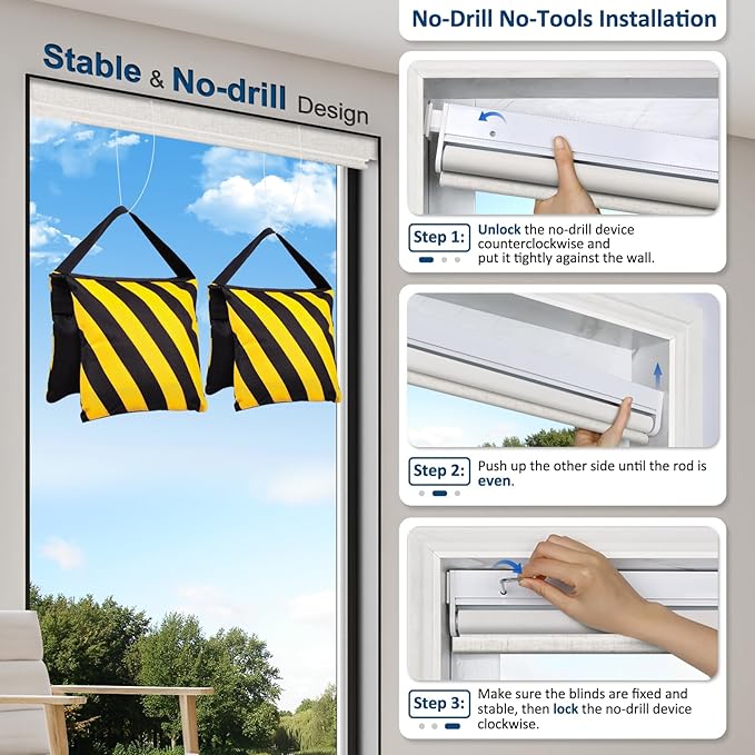 MANSNIX Smart Motorized Blinds with Remote, Cordless No-Drill Automatic Roller Shades, Blackout Electric Blind for Windows, Linen Stone, 29.5 x 72