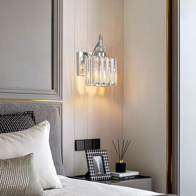 BBLLWJ Modern Wall Sconces Set of Two Chrome Wall Sconces Indoor Wall Lamp Crystal Wall Light Wall Mounted Room Sconce Wall Lighting Bathroom Vanity Light Fixtures