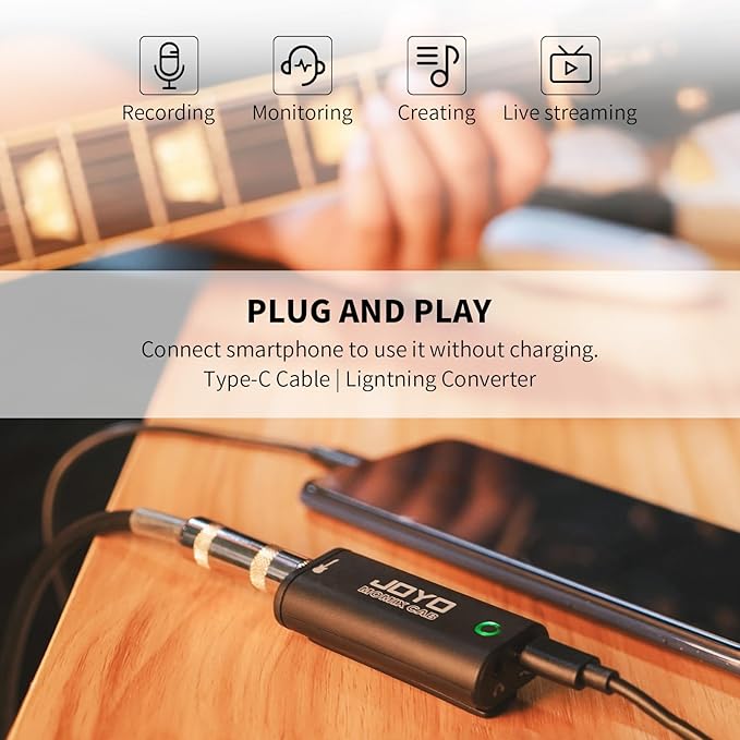 JOYO Guitar Audio Interface Pocket Internal Recording Sound Card with Type-C and Lightning for Phone Portable and Lightweight Plug & Play (MOMIX CAB)