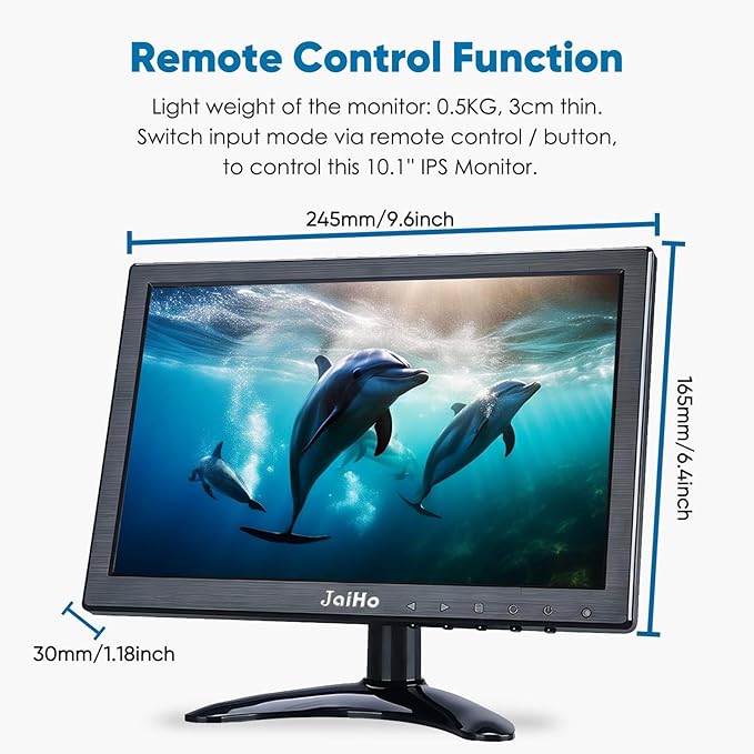 JaiHo 10.1 Inch Small IPS Monitor 19201200 Resolution 60Hz HD Display Screen, 16:10 Portable With Built-in Speaker, HDMI for Gaming CCTV Security Camera Raspberry Pi PC