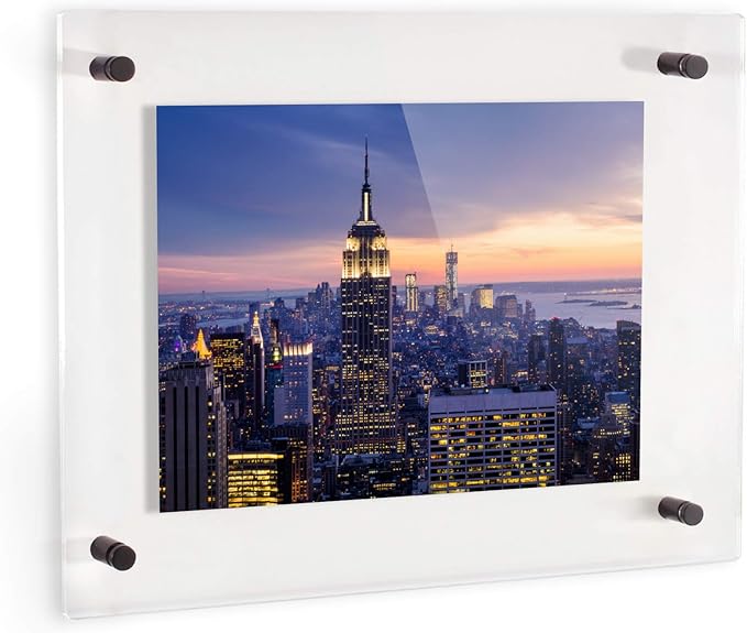 ArtToFrames 17x23 Inch Double Panel Floating Acrylic Picture Frame (Full Frame is 21x27) comes with Black Standoff Hardware, Made in the USA, 4 Pack