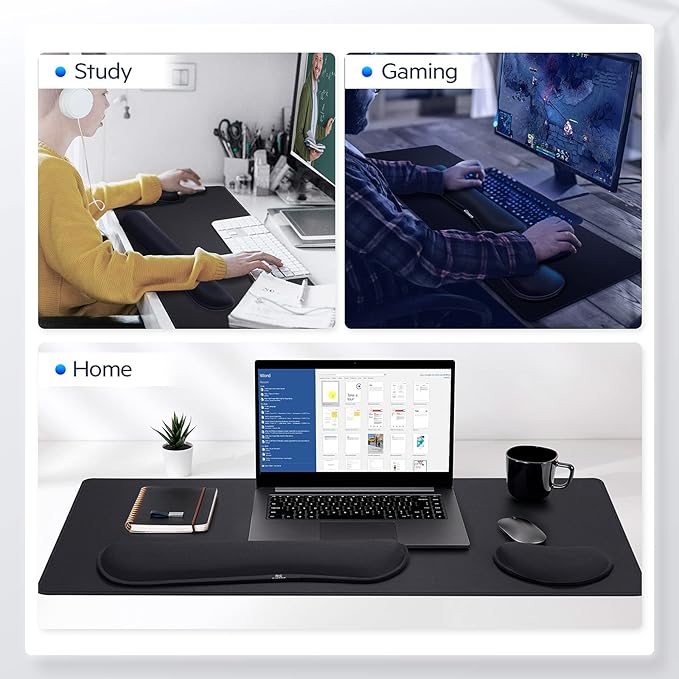 Gimars 4 in 1 Mouse Pad and Keyboard Wrist Rest Set, Large Mouse Pad with Memory Foam Wrist Support Pad for Desk with Coaster, Easy Typing Pain Relief, Gaming Office Home, 31.5x12 inch, Black