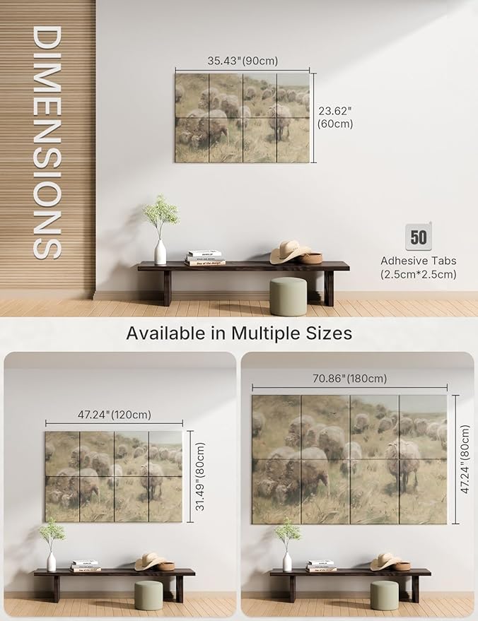 Wall Art Acoustic Panels,35''X24''Sound Absorbing Panels-8-Pack with 50 Adhesive Tabs, Decorative Sound Absorbing Panels for Living Room and Recording Studio, Offices-Hillside sheep