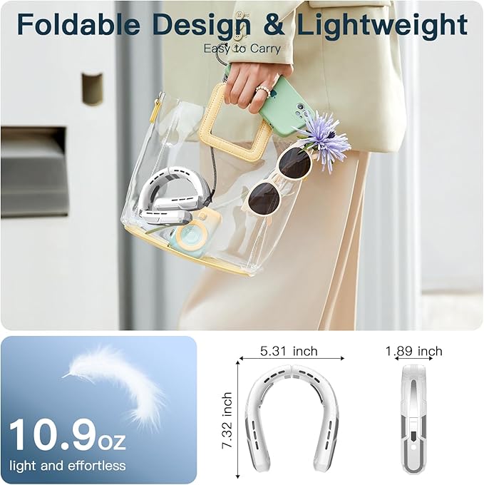 WXX Portable Neck Fan, 6000mAh Battery Neck Fan Rechargeable 360° Cooling Personal Fan 3 Speeds Foldable Quiet Wearable Fan for Travel Outdoor Indoor, Birthday Gifts for Men Women Grey