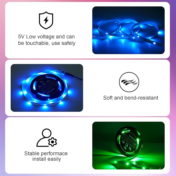 Timelux TV LED Backlights, 10ft LED Strip Lights Behind TV USB Operated Color Changing for 46-65 Inch TV RGB 5050 LED Tape Lights with IR Remote Controller and Dimmable