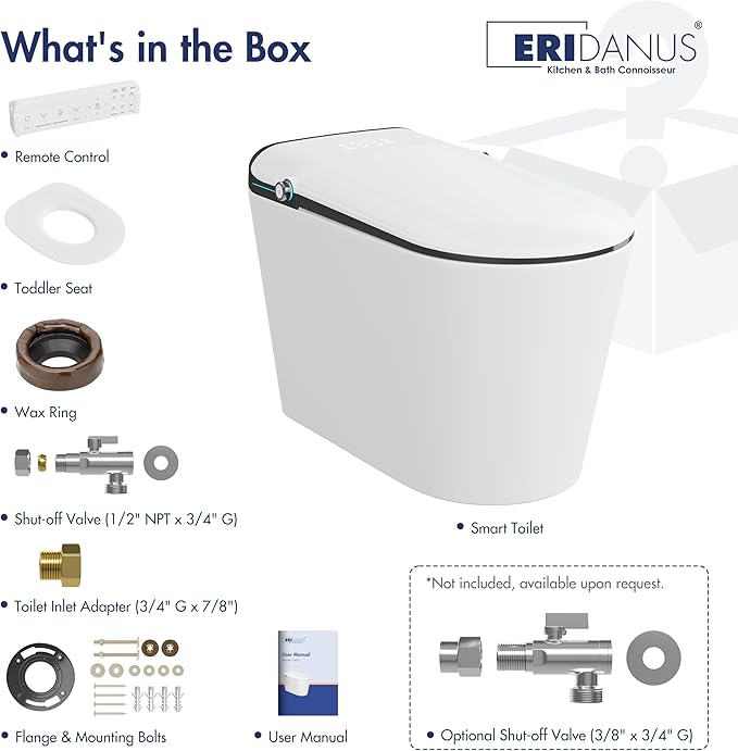 Eridanus Smart Toilet with Bidet Built in, One Piece Bidet Toilet for Bathrooms, Auto Open/Close with Digital Display, Foot Sensor Flush, Warm Water Wash & Dryer, Elongated Heated Seat, White & Black