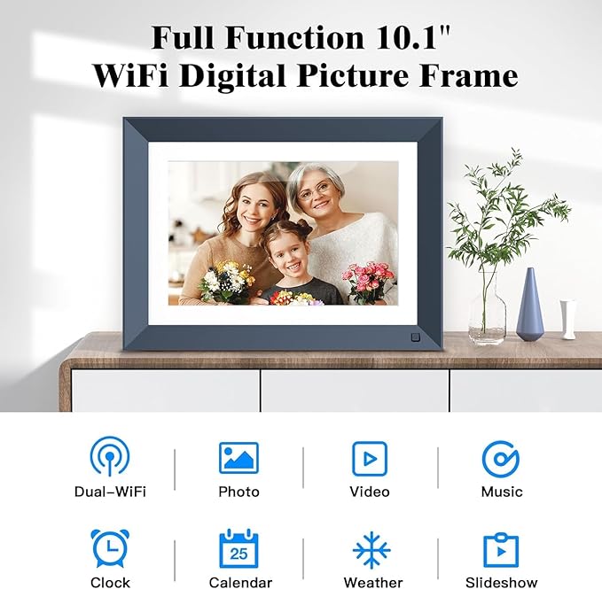 10.1" Digital Picture Frame Smart-Digital-Photo-Frame - 1920 * 1200 IPS FHD Touch Screen Digital Frame, Auto Rotate, 16GB Memory, Load Photos Videos from Phone via App or Email, for Mom