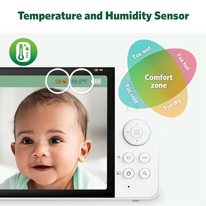 LeapFrog Color Night Vision Video Baby Monitor with 7" HD 1080P, 360° Pan & Tilt, 8X Zoom, Night Light, Humidity & Temperature Sensor, Up to 1000ft Long Range, Secure Transmission: LF920HD